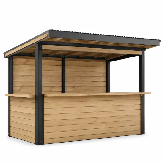 Holzverkaufsstand mit Metallstruktur in Natur/Schwarz-orqelvian