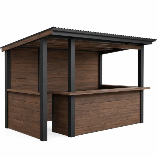 Holzverkaufsstand mit Stahlrahmen 300x200x250cm Braun-orqelvian