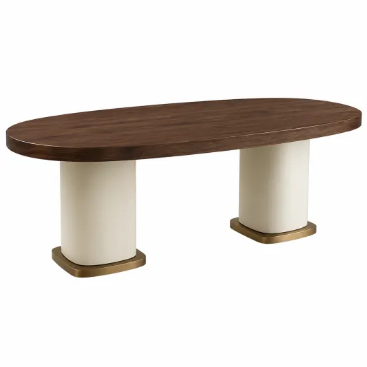 Ovaler Esstisch aus Walnuss mit Stahlakzenten 200x100x75cm Braun/Creme-orqelvian