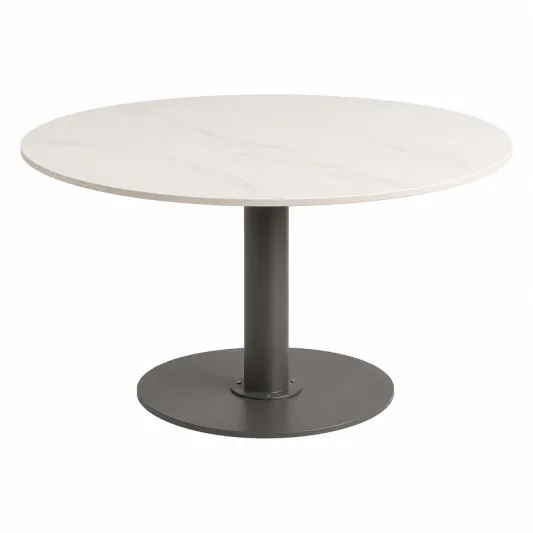 Runder Esstisch aus Marmor mit Metallgestell, Durchmesser 120 cm, Weiß/Grau-orqelvian
