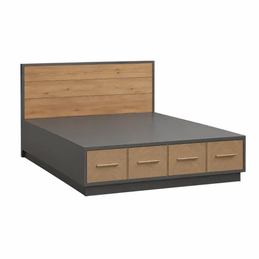 Doppelbett mit Schubladen MDF Holz Grau-orqelvian