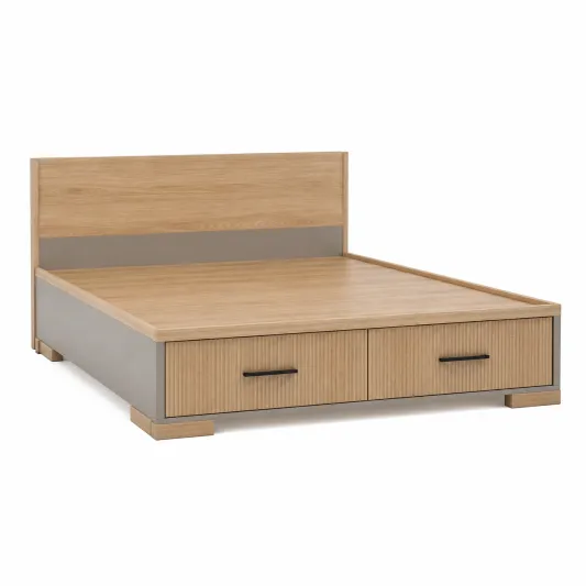 Doppelbett aus Holzwerkstoff mit Stauraum und Schubladen 200x160cm Eiche-orqelvian