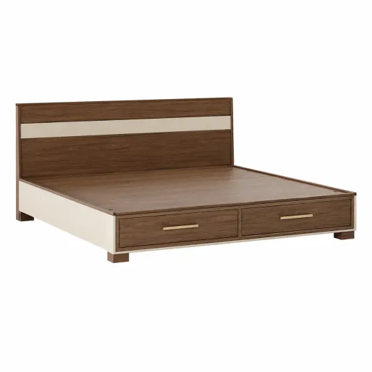 Doppelbett mit Schubladen aus Holzfurnier 200x160 cm Braun/Beige-orqelvian