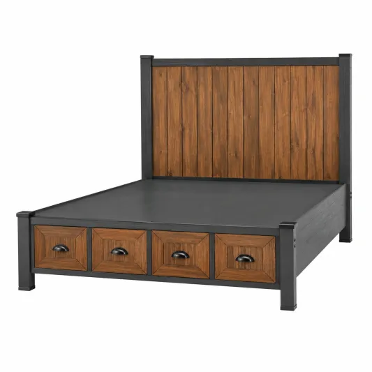 Doppelbett Holz Metall mit Kopfteil und Schubladen Dunkelbraun/Schwarz-orqelvian