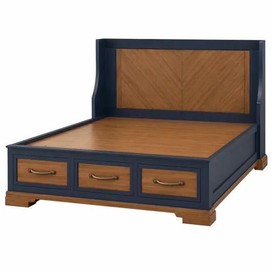 Holzbett mit Schubladen aus Eiche und MDF 200x160cm Blau/Braun-orqelvian