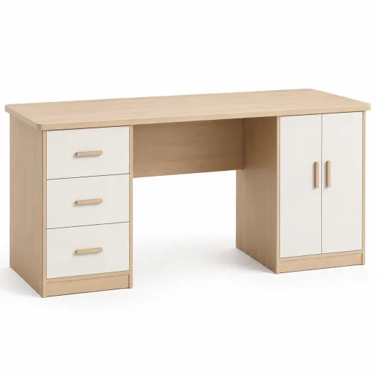 Schreibtisch mit Schubladen und Türen aus MDF 140 cm Natur/Weiß-orqelvian