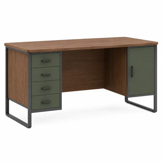 Schreibtisch Holzwerkstoff Stahl Braun/Grün 150x70x75cm-orqelvian