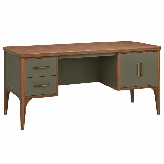 Schreibtisch Holz mit Schubladen und Türen 150x60x75 cm Walnuss/Olive-orqelvian