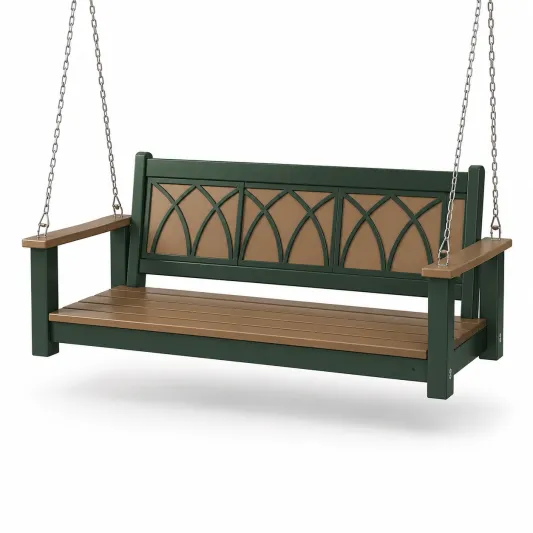 Holz-Kunststoff-Schaukelbank mit Metallketten Grün/Braun 120 cm-orqelvian