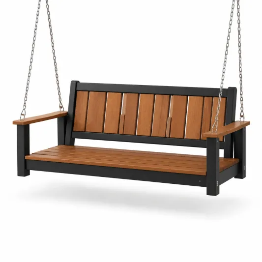 Gartenschaukelbank aus Stahl und Massivholz 150cm Braun/Schwarz-orqelvian