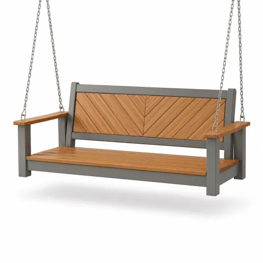 Gartenschaukelbank Metallrahmen Polystyrol-Holzimitat 120cm Natur/Grau-orqelvian