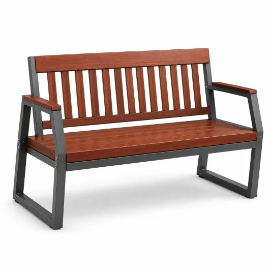 Gartenbank 2-Sitzer Holz Metallrahmen 120cm Braun/Schwarz-roomoveta