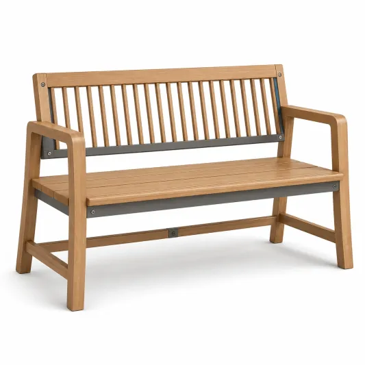 Bank aus Teakholz mit Metallrahmen 150cm Braun/Anthrazit-roomoveta