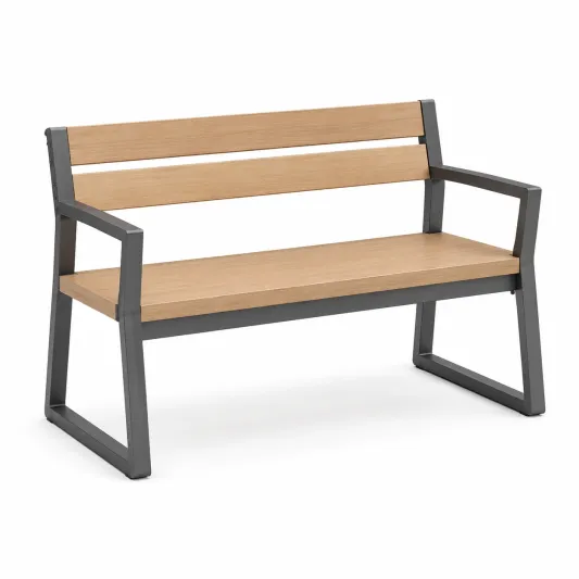 Bank aus Holz-Kunststoff mit Metallrahmen 120cm Braun/Anthrazit-roomoveta