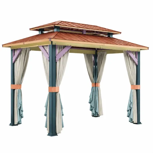 Gartenpavillon Stahlrahmen Polyester Vorhang Mehrfarbig-roomoveta