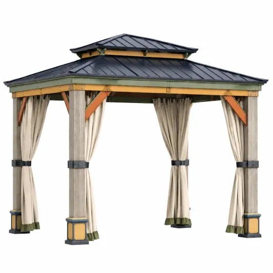 Pavillon mit Holzrahmen und Aluminiumdach Beige-roomoveta