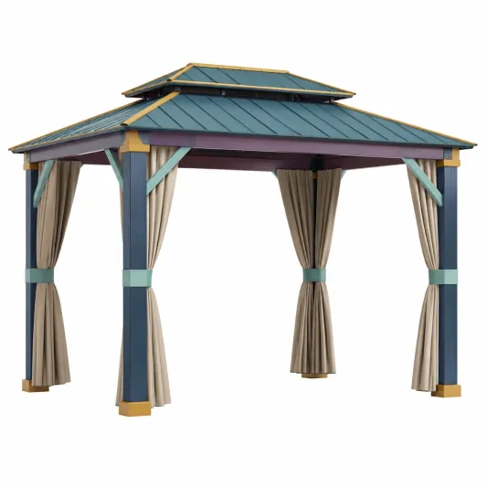 Gartenpavillon Aluminium Stahl Polyester Blau/Beige-roomoveta
