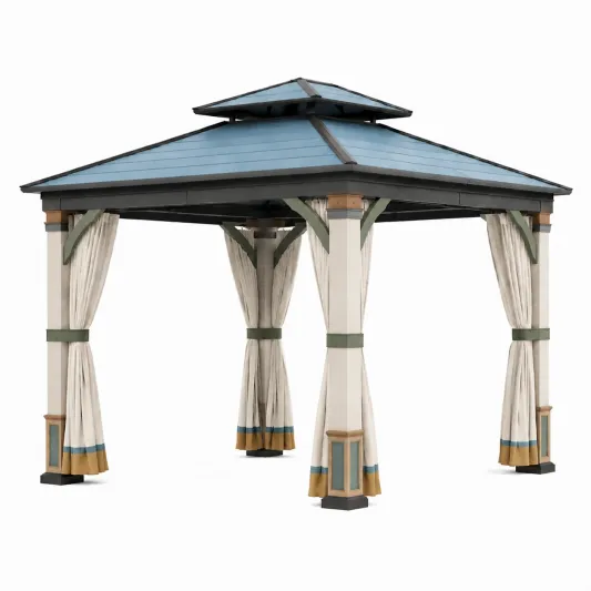 Holzpavillon mit Metalldach 3x3m Beige/Blau-roomoveta