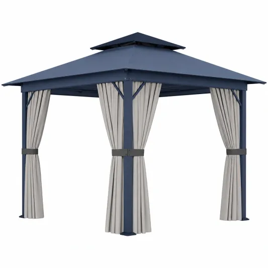 Aluminium Pavillon mit Polyester Vorhängen Blau Grau 3x3m-roomoveta