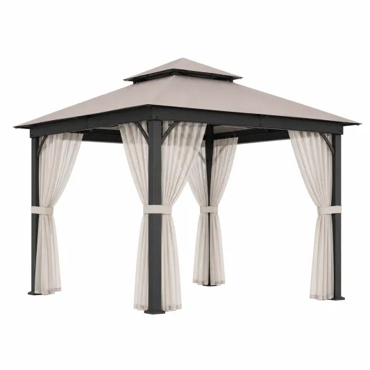 Gartenpavillon Stahlrahmen Polycarbonatdach 300x400 cm Grau/Beige-roomoveta