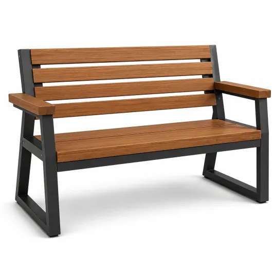 Gartenbank Holz Metallrahmen 128cm Braun/Schwarz-decozira