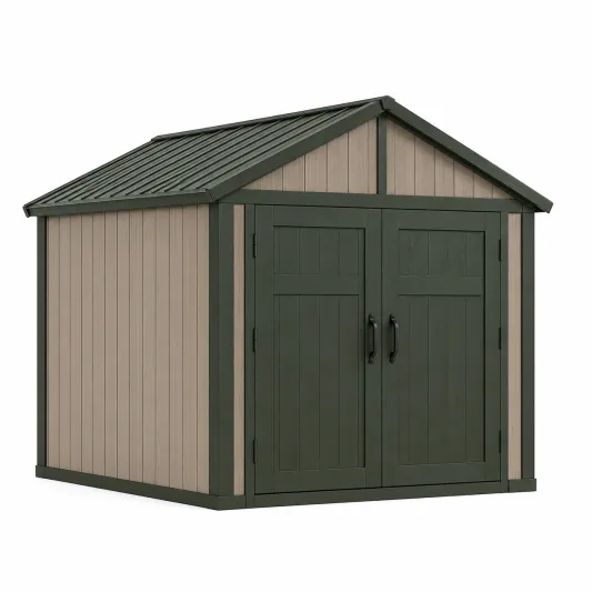 Kunststoff Gartenhaus mit Doppeltür in Khaki/Dunkelgrün-decozira