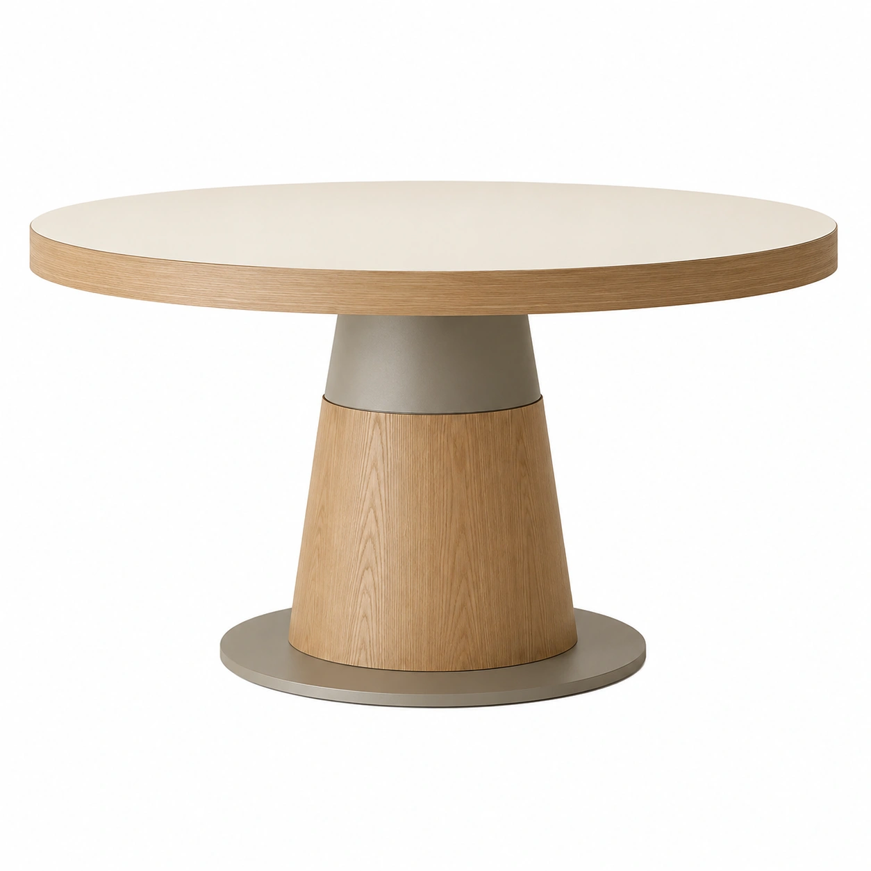 Runder Esstisch aus MDF, Eichenfurnier und Metall, Durchmesser 120 cm, Beige/Hellbraun-decozira