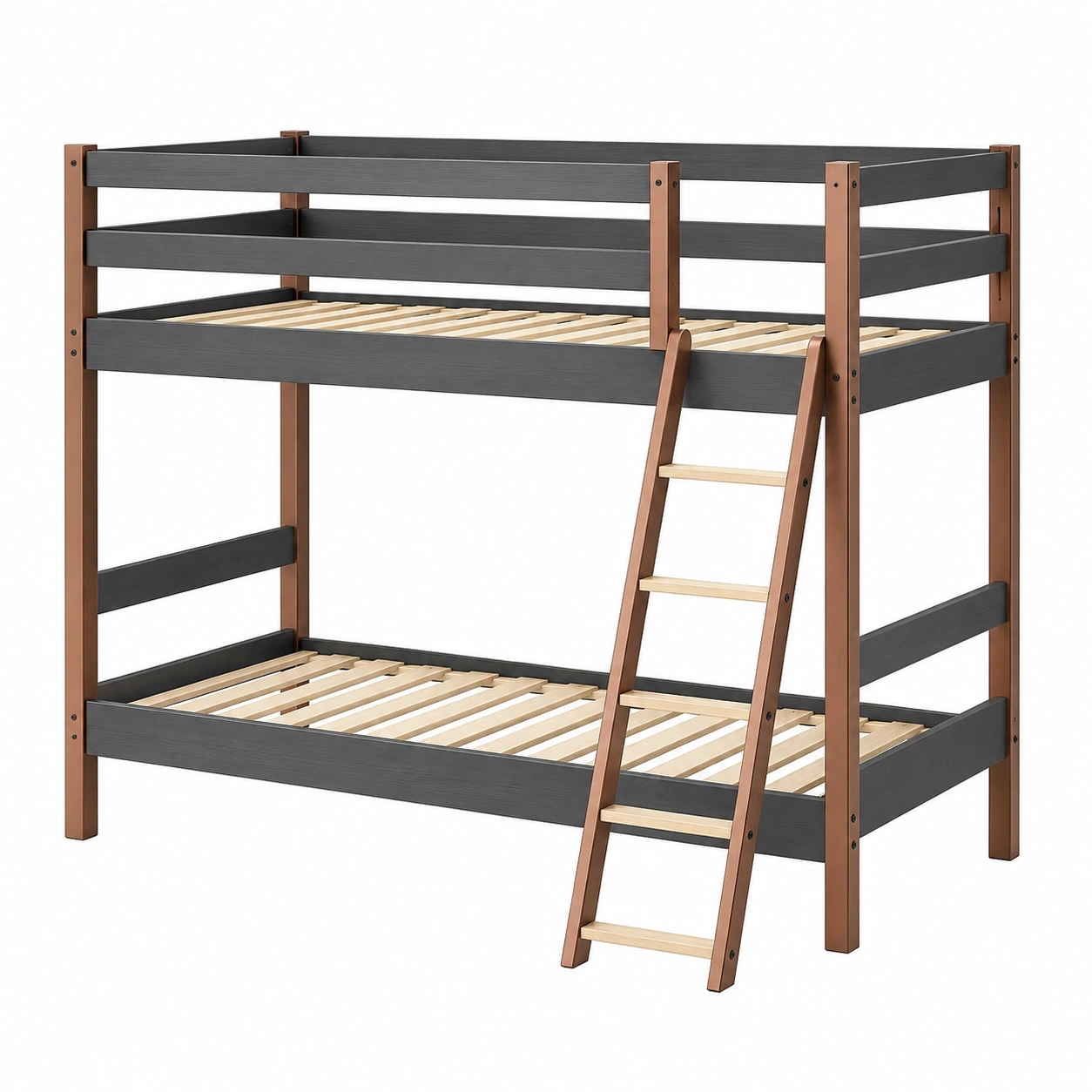 Etagenbett aus Massivholz 200x90 cm Dunkelgrau/Braun-decozira