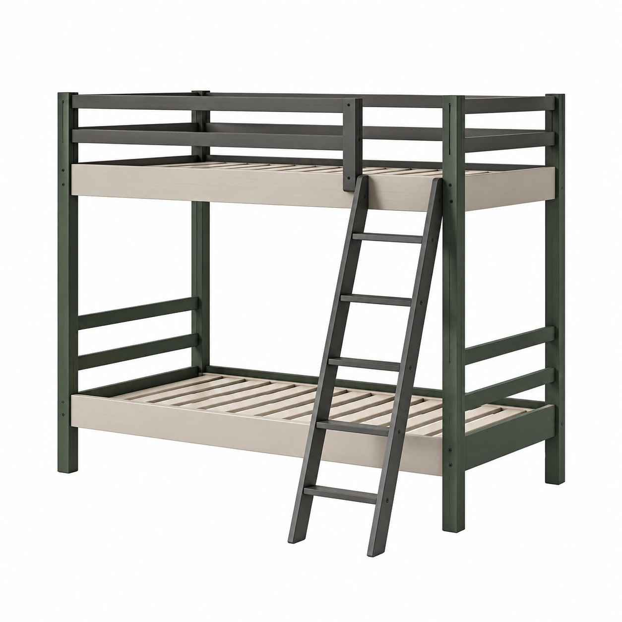 Etagenbett aus Metall mit Leiter Dunkelgrün/Beige-decozira