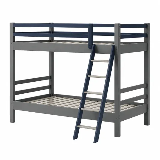 Etagenbett aus Holz 200x90 cm Grau/Blau-decozira