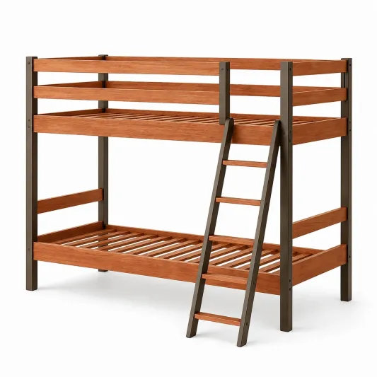 Etagenbett aus Massivholz und Metall mit Leiter 200x90 cm Braun-decozira
