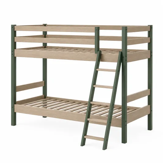 Etagenbett aus Holz und Metall mit Leiter 200x90 cm Beige/Grün-decozira