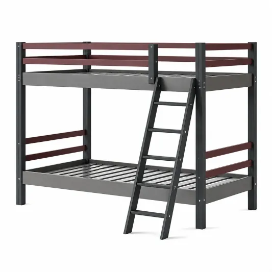 Metall-Etagenbett mit Leiter 200x90x140 cm Grau Rot-decozira