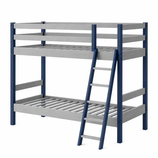 Etagenbett aus Stahl und Kiefer Grau Blau 200x90 cm-decozira