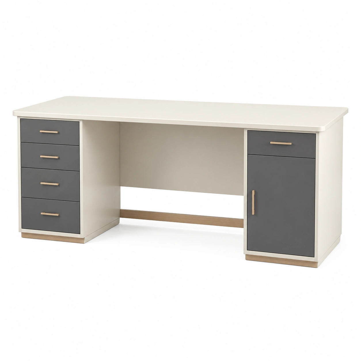 Schreibtisch mit Schubladen und Schrank Weiß/Grau-decozira