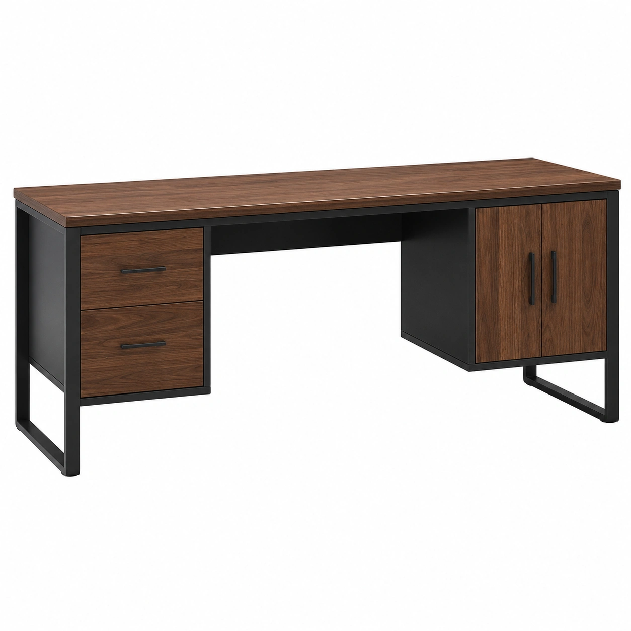 Schreibtisch Holz Metall Schwarz/Braun mit Stauraum-decozira