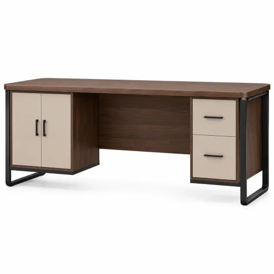 Schreibtisch aus Holzfaserplatte mit Stahlbeinen 200x70x75 cm Braun/Beige-decozira