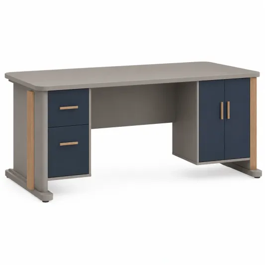 Schreibtisch Holzwerkstoff 140x60x75 cm Grau/Blau-decozira