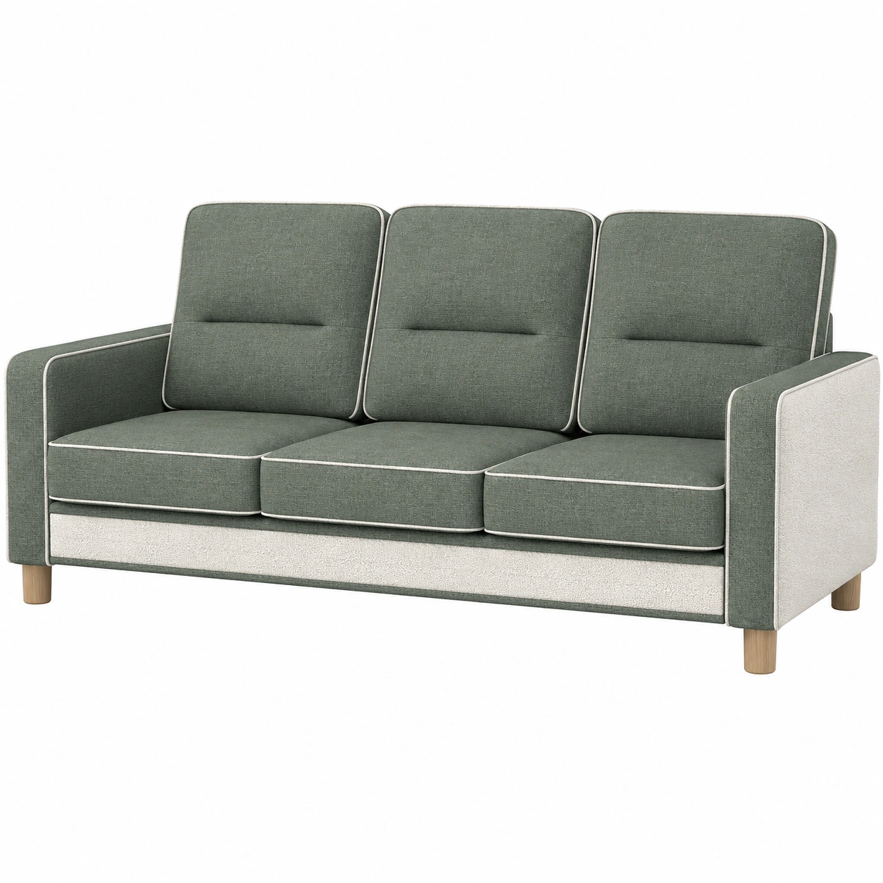 3-Sitzer Sofa Stoff Holzbeine Grün/Beige-decozira