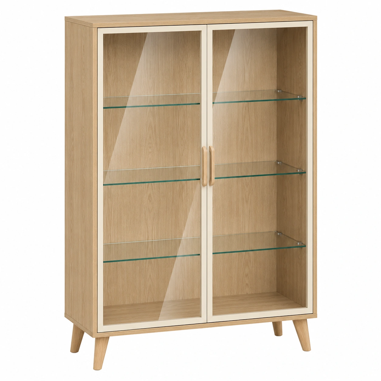 Vitrine aus Eichenholz mit Glastüren und Glasregalen-decozira