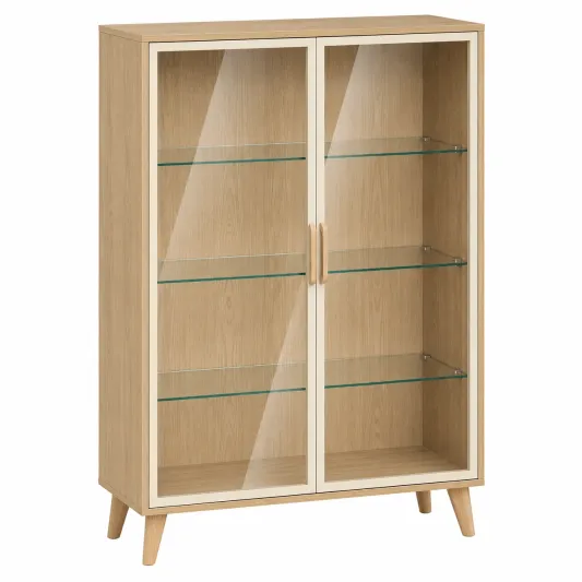 Vitrine aus Eichenholz mit Glastüren und Glasregalen-decozira