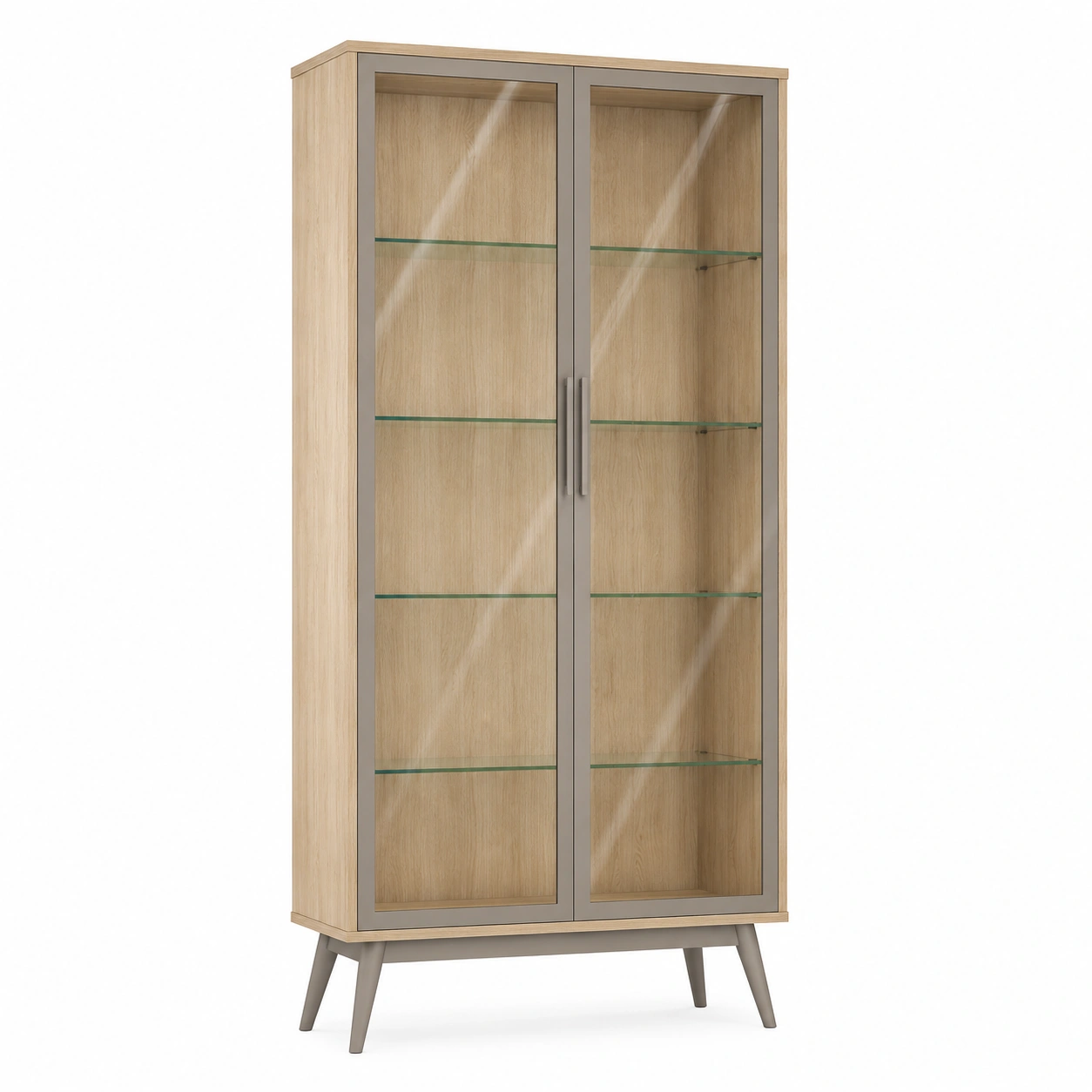 Vitrine aus Holz mit Glastüren und Metallrahmen 180cm x 80cm x 40cm Braun/Grau-decozira