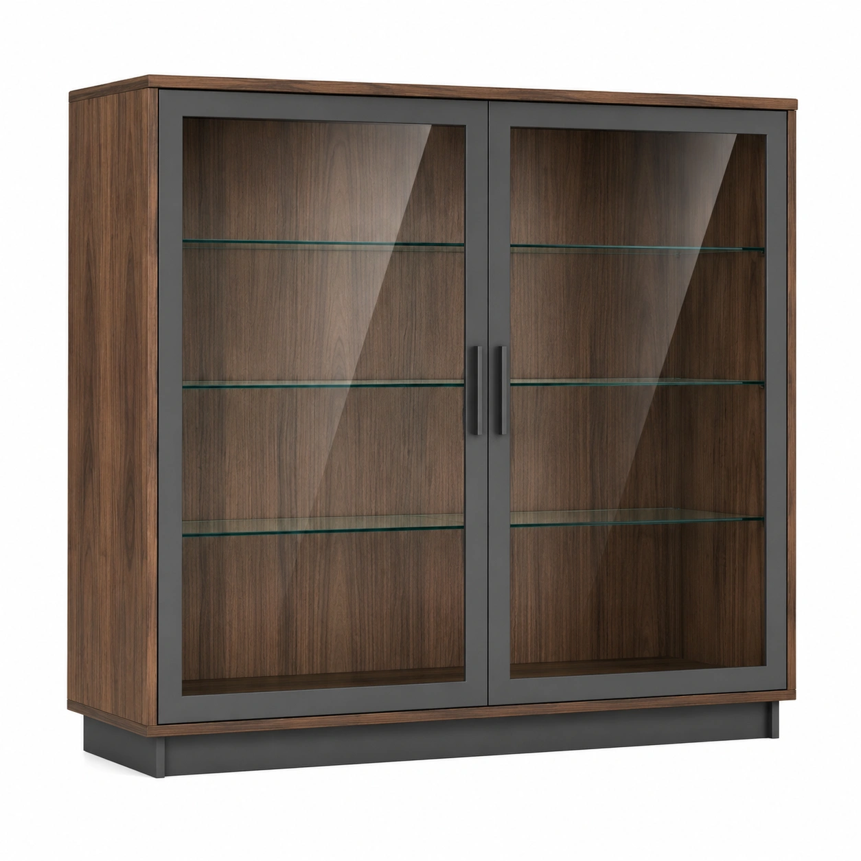 Vitrine Holz gehärtetes Glas Braun/Schwarz-decozira