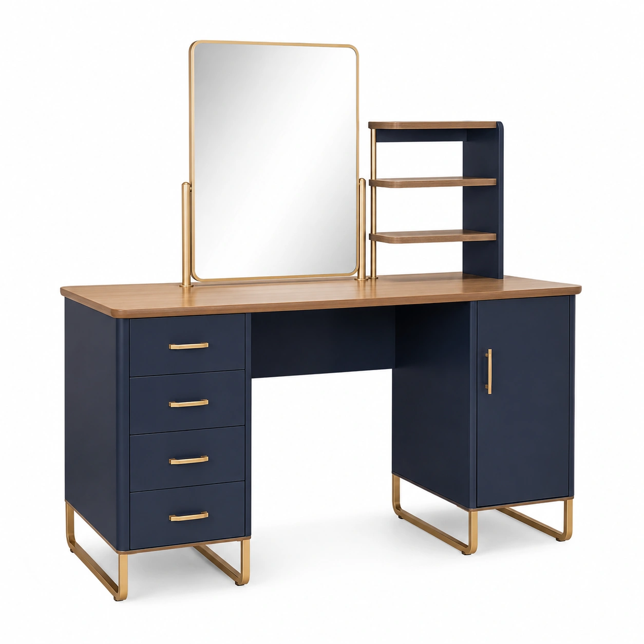 Frisiertisch mit Spiegel Holz Metall 152 cm Marineblau-furnovria