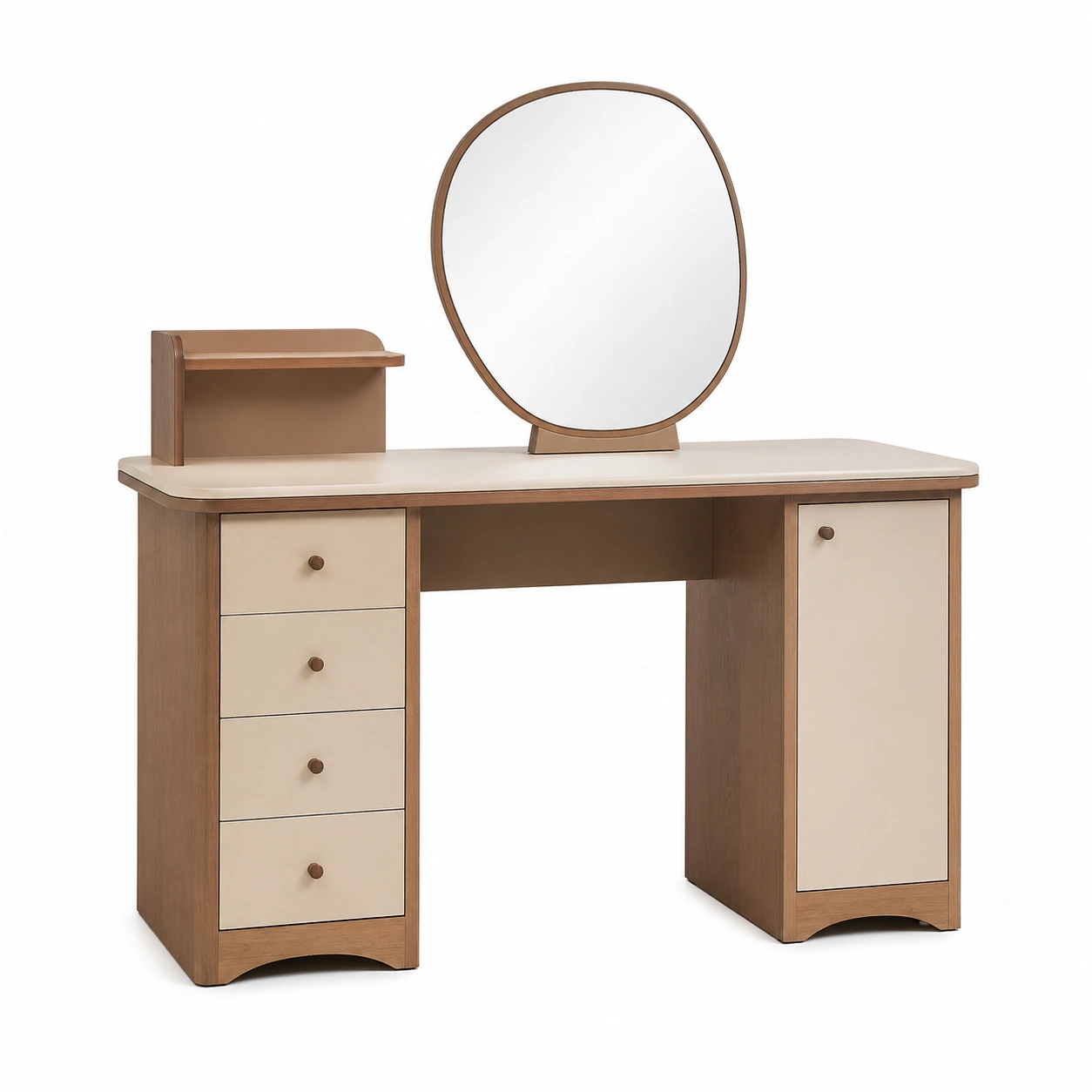 Holz Schminktisch mit Spiegel und Schubladen Beige/Braun-furnovria