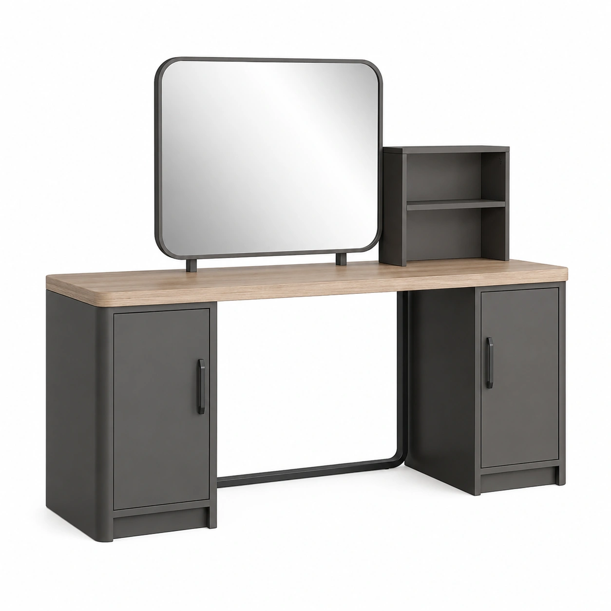 Frisiertisch mit Spiegel aus Metall und Holz 170x40x140cm Schwarz/Beige-furnovria