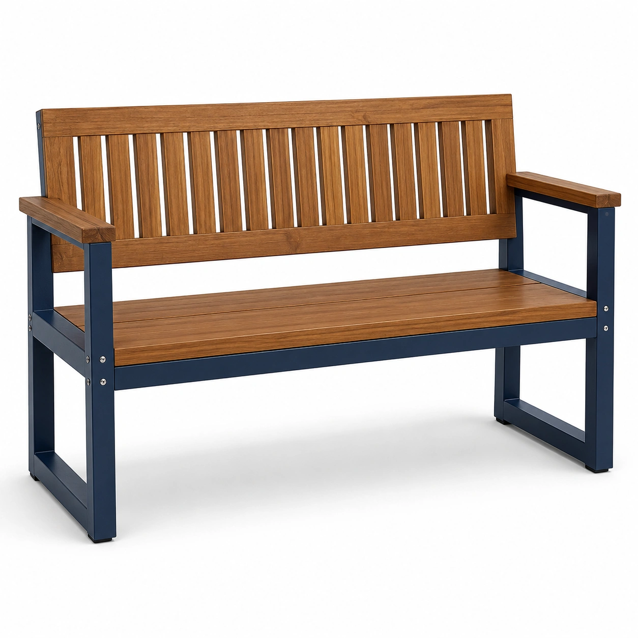 Gartenbank aus Akazienholz mit Stahlgestell, 120 cm, Natur/Blau-furnovria