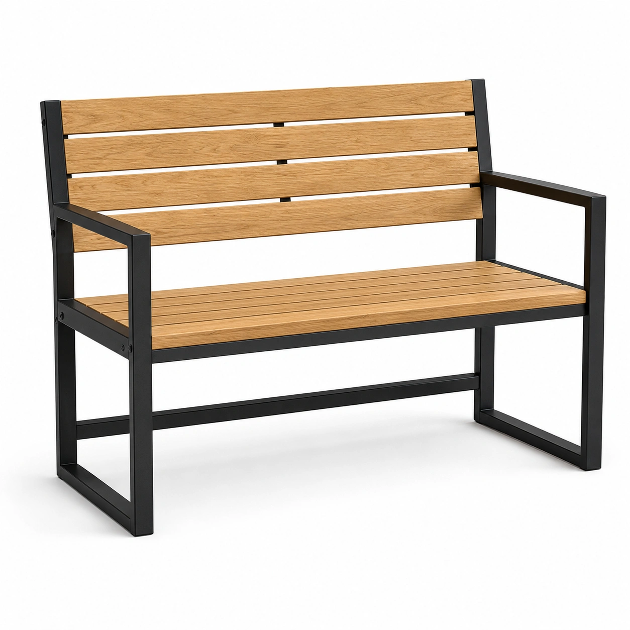 Holz- und Stahlbank für den Außenbereich, 120cm, Braun/Schwarz-furnovria