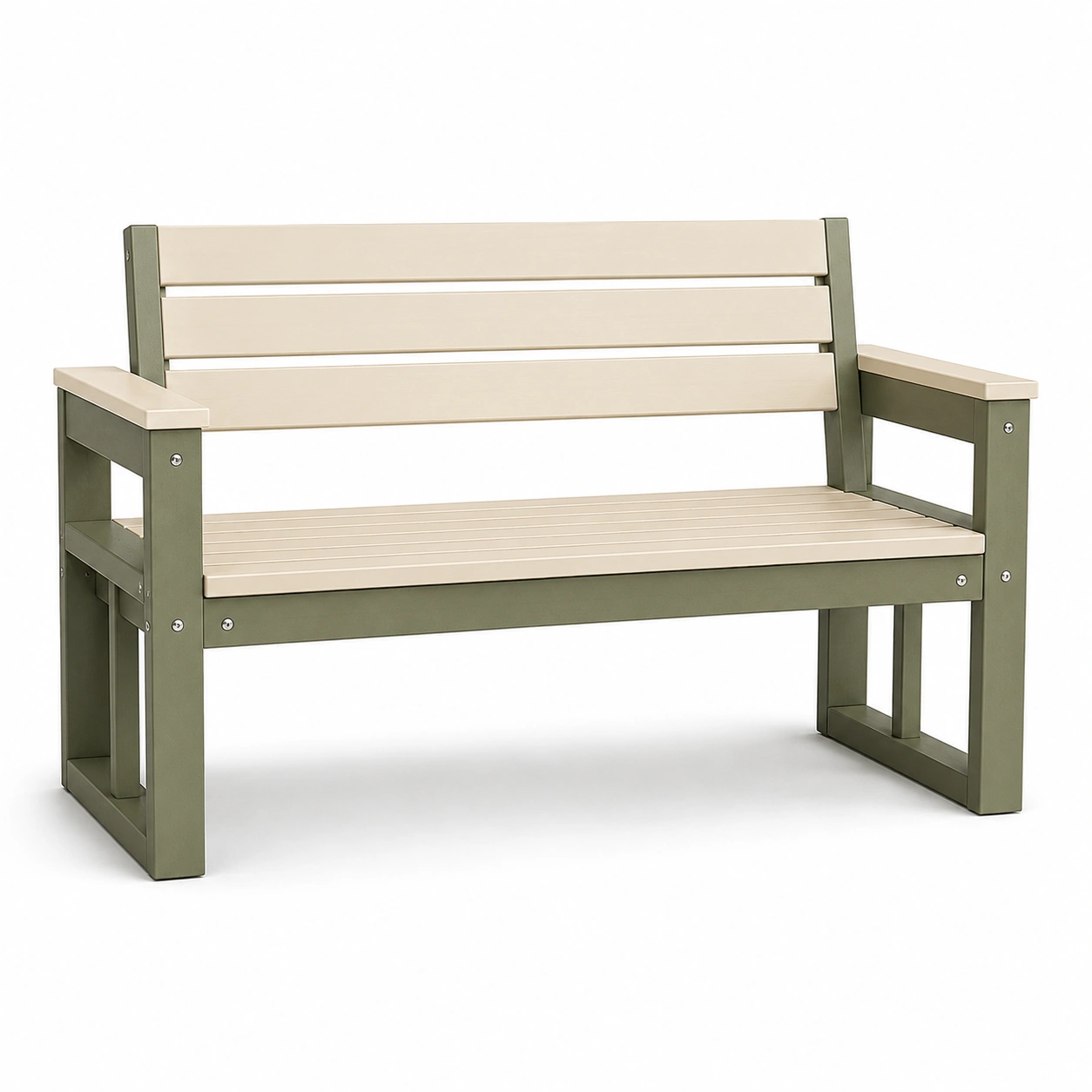 Gartenbank Kunststoff 2-Sitzer Beige/Grün 120cm-furnovria