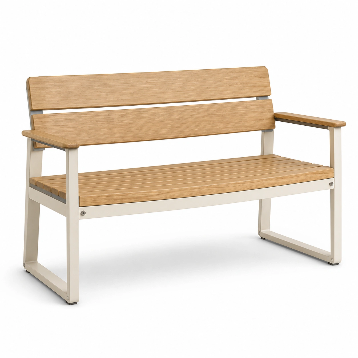 Gartenbank aus Holz und Metall, 120cm, Eiche/Beige-furnovria